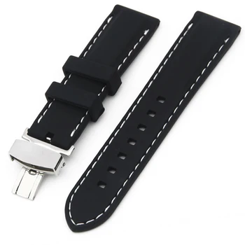 Silikonske Gume Watch Band 20 mm 22 mm 24 mm za Breitling Skrite Zaponka Pasu Zapestne Zanke Pasu Zapestnica Črna Rdeča + Orodje +Spomladi Bar