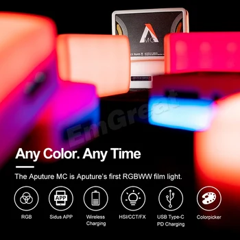 Aputure MC 4-Lahka Potovalni Komplet RGB Film Svetlobe, Polno HSI barvnem Nadzor 3200K-6500K SCT Nadzor Mini RGB Svetlobe Sidus Povezavo App