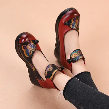 YAERNI pravega usnja ženske čevlje 5 CM visoke pete ročno poletni čevlji črpalke cvet usnja ženske klin čevlji