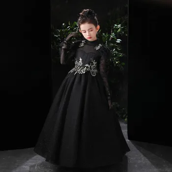 Dekleta Halloween Božični Kostum Črne Obleke Z Dolgimi Rokavi Rojstni Obleke Formalno Pageant Dress Vintage Princesa Obleke Žogo