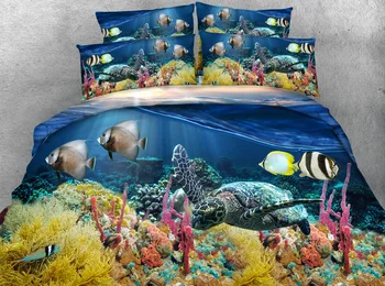 3pcs blue ocean posteljo set serija HD Digital delfini/ svetilnik / klovn ribe rjuhe kritje set za fante, dekleta, otroci morja, posteljnina polno