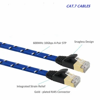 Cat7 Kabel Ethernet Lan Ravno Kabel UTP CAT 7 RJ 45 Omrežni Kabel 1m 3m 5m 10 m 30 m Patch Kabel Mrežni Črno Modra Za Prenosni Poti