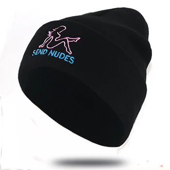Pošlji Nudes beanie klobuk vezenje pletene beanies bombaž prilagodljiv črne zimske kape moški ženske modne zimske smučarske skp vse ujema