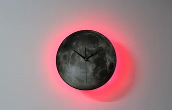 Ustvarjalne tri-dimenzionalni luna LED Noč Luč stenska ura z brezžičnim daljinskim svetlobna multi-barvni doma dekoracijo