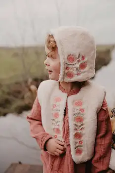 Otroci Suknjič 2020 Nove Zimske LM Dekleta Žamet Toplo Cvet Vezenje Plašč Baby Otrok Moda Outwear Oblačila