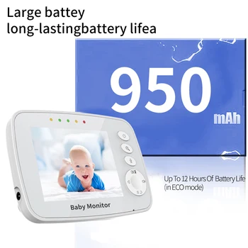 Baby Monitor z Oddaljenim Pan Tilt Zoom Fotoaparat in 3,2 Palčni LCD-Zaslon,EOENKK Ir Nočno gledanje (Bela)
