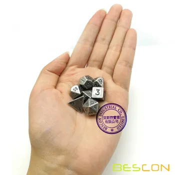 Bescon 10 MM Mini Trdne Kovinske Kocke Nastavite Stare Nickle, Stari Mini Kovinski Polyhedral D&D RPG Mini Kocke 7-določa