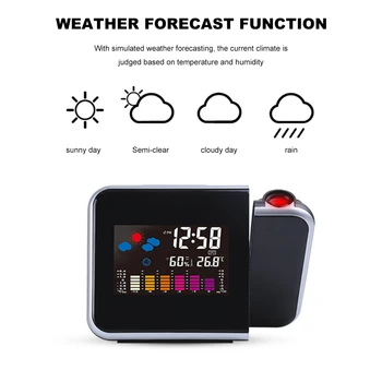 Digitalni Projekcijski Alarm Ura LED Temperatura Vlažnost Vremenska Napoved Tabela Desk Čas, Datum, Prikaz Postelji Zbudi Ura