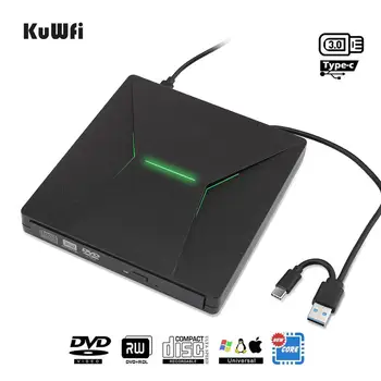 KuWfi USB 3.0 Tip C Prenosni Visoke Hitrosti, DVD+/RW Gorilnik S Pisanimi Svetlobe DVD Dirve Igralec Za Macbook/Okno OS Računalnik