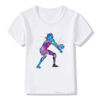 Srčkan akvarel odbojka igralec tiskanja TELOVADNICI design tee shirt lep otroci po meri tshirt vrh za dekleta poletje otroška oblačila