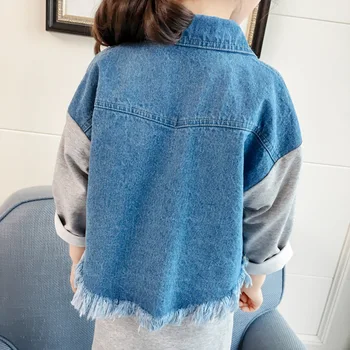 Baby Dekleta Pomlad Oblačila Sklop Modnih Mozaik Jeans Jakno Plašč+Slim Paket Hip Krilo Visoko Kakovost Dekleta Obleko Otroci Določa