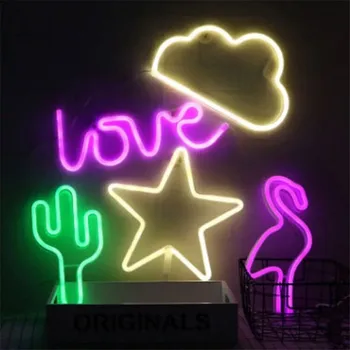Neonske Svetlobe, Romantično Roza ljubezenska Pisma, LED Osvetlitev, USB Polnjenje Doma Dekor Soba Lučka za svate Festival Stranka Noč Svetlobe
