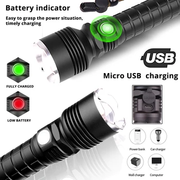 Močan XHP50 LED Svetilka Polnjenje prek kabla USB LED Taktično Svetilko za Podporo Zoom 5 Razsvetljavo Načini Powered By 18650, ali 26650 Baterije