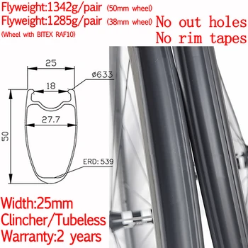 Ne platišča trakovi super lahka, širina 25 mm, cestno kolo ogljikovih clincher tubeless kolesa keramični hub visoko TG steber 1420 38 mm/50 mm kolesa