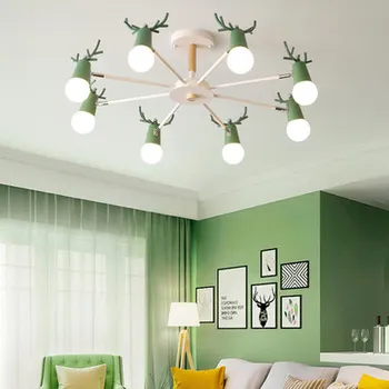 Nordijska macaron antler lestenec preprost post moderne LED lestenci, spalnica, jedilnica, iz železa in lesa jelena glavo strop žarnice E27