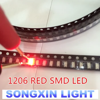3000PCS Brezplačna Dostava 1206 rdeča svetloba (light-emitting diode SMD LED 3216 Diode SMD 1206 led 620-625NM 100-120MCD 2,0-2.6 PROTI 3.2*1.6
