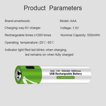 NOV USB AAA Polnilne Baterije 1,5 V 550 mWh li-ionska baterija za daljinski upravljalnik mouseElectric igrača baterija + Tip-C Kabel