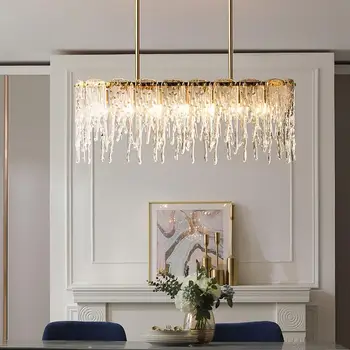 Nordijska kristalni lestenec restavracija lestenec pravokotne preprosto sodobno jedilnico luksuzni ustvarjalne steklene svetilke