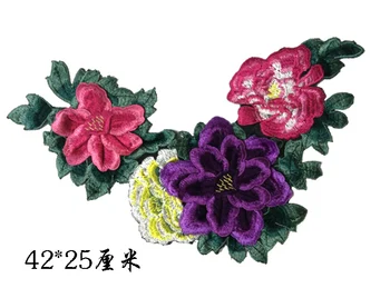 3D Obliži Cvetje Vezene Sew Na Obliž Za Oblačila Suknjič velike peony Aplicirano DIY Opremo