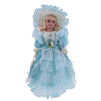 MagiDeal 40 cm Viktorijanski Porcelanasta Lutka Punca Ljudi, ki Slika z Obleko, Svetlo Modra Darilo