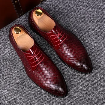 2020 Formalno Usnjeni Čevlji Moški Obleka Podjetje Obutev Moški Geometrijski Red Oxfords Stranko Poroko Casual Moški Stanovanj Chaussure Homme55