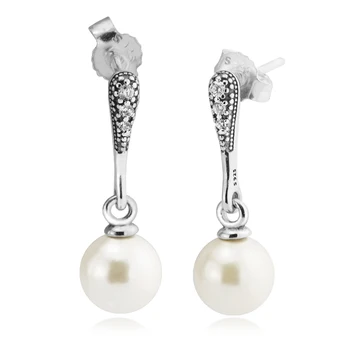 Elegantno Lepoto Uhan Z White Pearl & Clear CZ Verodostojna Funt-Srebrni-Nakit Brezplačna Dostava