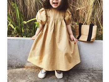 Dekle Perilo, Bombaž Obleko 2020 Nove Poletne Obleke Otroci Oblačila Princesa Obleko Gumb Design Dekle Obleko Dolgo Stranka Obleko