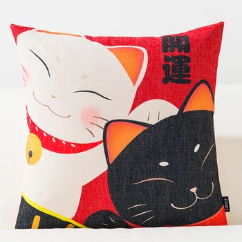 Lep Srečen Cat Natisnjeni Blazine Okrasne Blazine Doma Dekor Kavč Vrgel Blazino Japonski Klasični Capa Par Almofada 17in