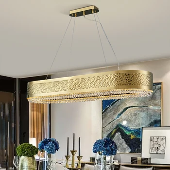 Luksuzni zlato lestenec za jedilnico pravokotnik crystal led svetilka moderne kuhinje otok cristal lustre razsvetljave v zaprtih prostorih napeljave