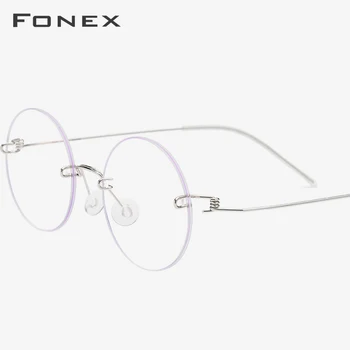FONEX Brezvijačno Očala na Recept Očala Ženske Rimless Krog Kratkovidnost Optični korejski Titanove Zlitine Okvir Očal Moških 98620