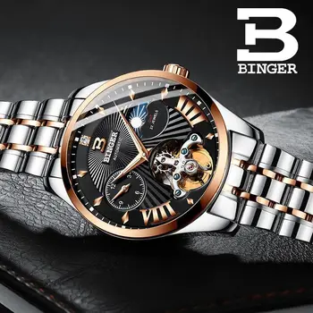 Švica Watch Moških Binger Automatic Mehanski Moške Ure Luksuzne blagovne Znamke Safir GMT Moških Zapestje Gledati Nepremočljiva B-1186-16