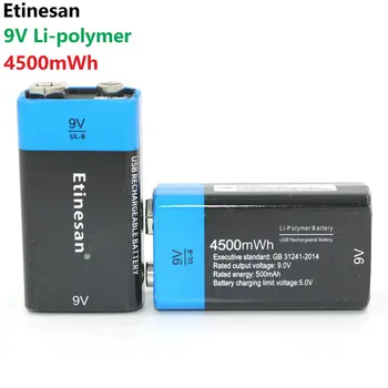 2pcs NOVO blagovno ZNAMKO Etinesan 9V 4500mWh litij-lipo li-ion rech USB Polnilne baterije