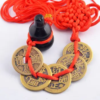Obsidian gourd cucurbit Cesarjev Feng Shui Kovancev Srečen Kitajski starosti Fortune Bakren Kovanec Dvojno Zmaja Bogastvo Denar za 2,3 CM