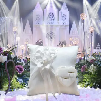 Stilsko Poročni Prstan Blazino Romantično Beli Kvadrat Cvet Obroč Camellia Srce Oblikovane Blazine Zveze materiala za Poroko #4O