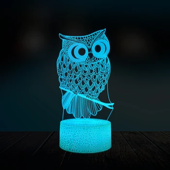 Ustvarjalne Živali Sova 3D Lučka LED USB Illsuion Noč Svetlobe Multicolor otroška spalnica Tabela Desk Dekorativni Holiday Gift Rekviziti