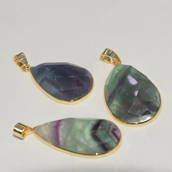 Naravni fluorite quartz kamen nakit obesek, zaradi česar ženske 2020 zlato ploščo, velika mavrica kaplja vode zeleno gem gem kamen cut obraz