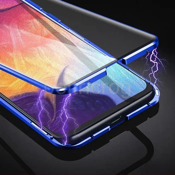 Magnetni Kovinsko Ohišje Za Samsung Galaxy Note 20 Ultra 10 Pro 9 S10 S20 S8 S9 Plus A51 A71 A50 A70 A10 A7 Dvojni Stranski stekleni pokrov