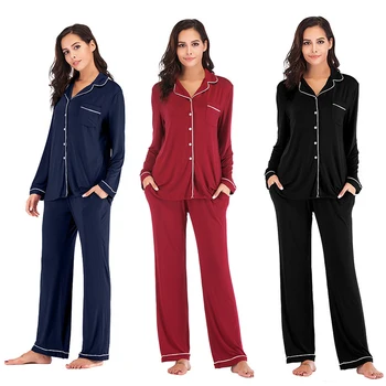 Ženske Pižame Dva Kosa Doma Obleko Za Jesen Zimo Debele Dolgo Sleeved Modal Bombaž Hlače Femme Plus Velikost Sleepwear Pijama