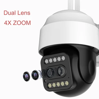HD 1080P Dual-Objektiv PTZ Wifi Kamera na Prostem Auto Tracking CCTV 4X ZOOM Home Security IP Kamere Pan Nagib 2MP Speed Dome Kamera
