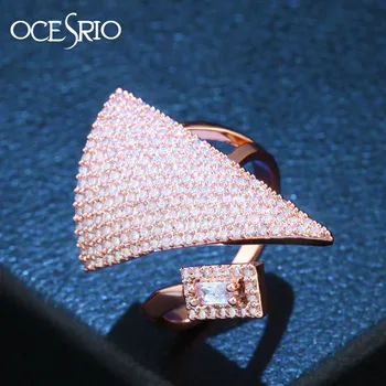 OCESRIO blagovne Znamke Luksuzni Rose Gold Ring Cirkon CZ Velik Odprti Nastavljiv Cocktail Kostum Nakit Prstani Ženske, Nakit ploščad-f92