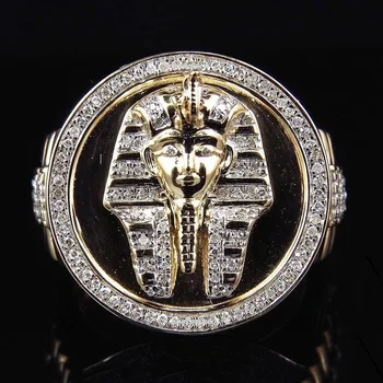 Classic Vintage Kralj Egipta Obroč Trendy Luksuzni Moški Zlato Dvojni Barvni Obroč Dodatki, Nakit Za Moške najboljše darilo